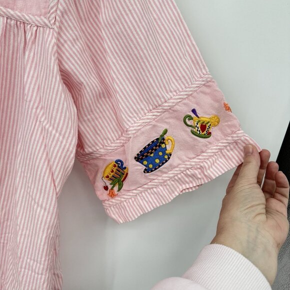 QUACKER FACTORY muumuu kaftan robe coffee tea seersucker pink white plus 1X - Picture 8 of 9